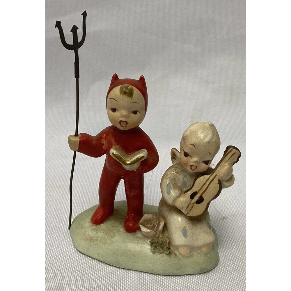VTG 1950's Napco Sinner & Saint Figurine S542A W/Label and Pitchfork